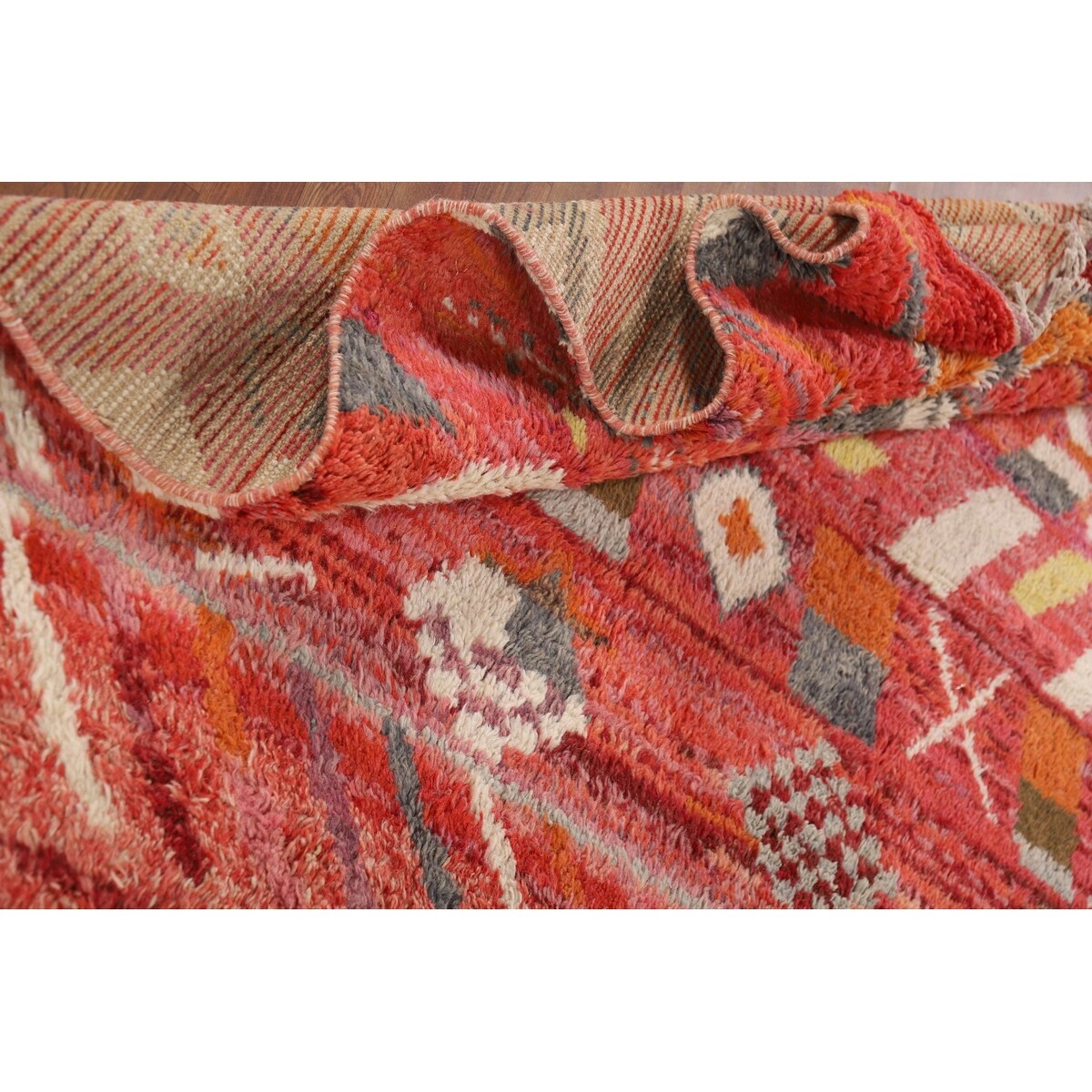 Geometric Plush Moroccan Area Rug Handmade Bedroom Wool Carpet - 7'10" x 10'9"