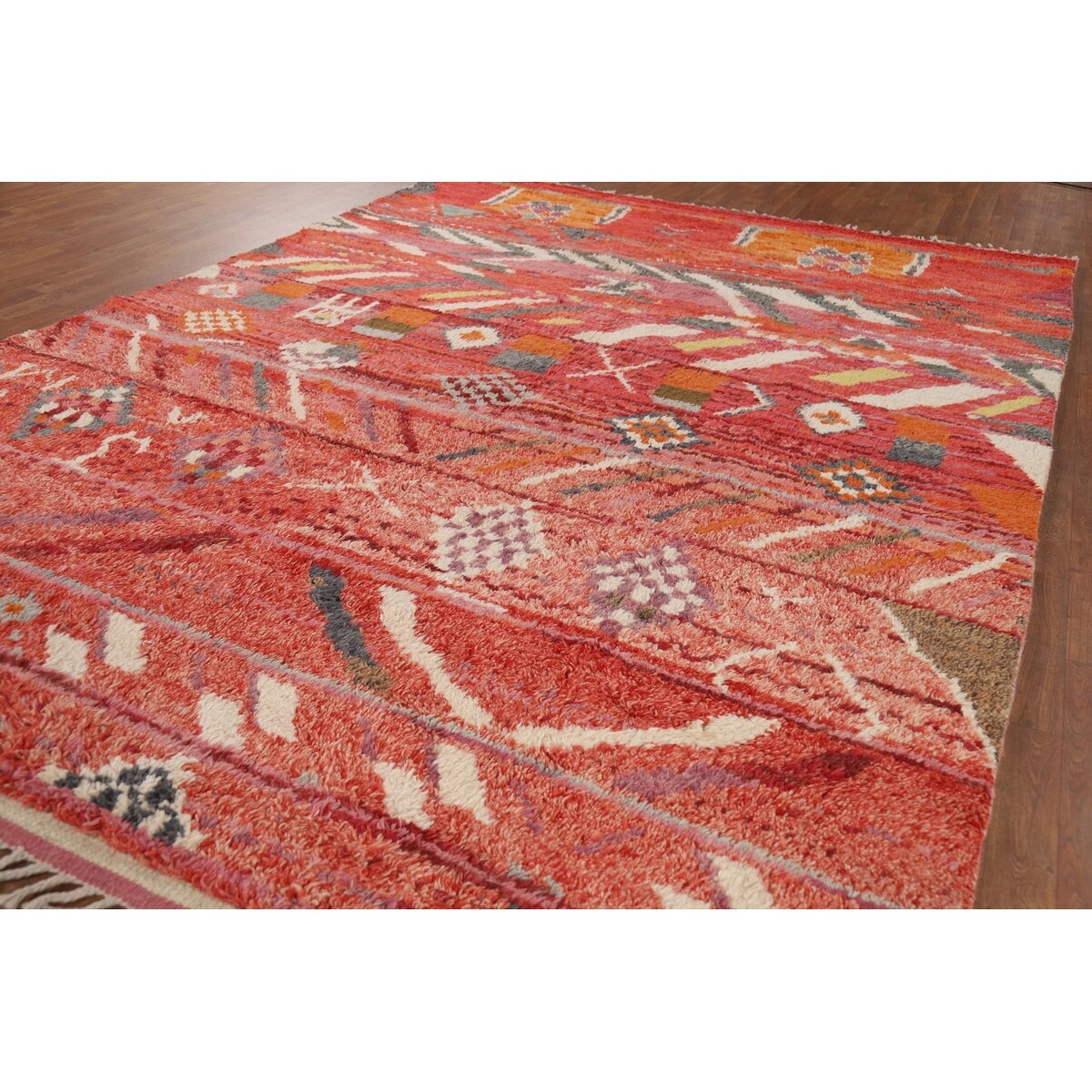 Geometric Plush Moroccan Area Rug Handmade Bedroom Wool Carpet - 7'10" x 10'9"