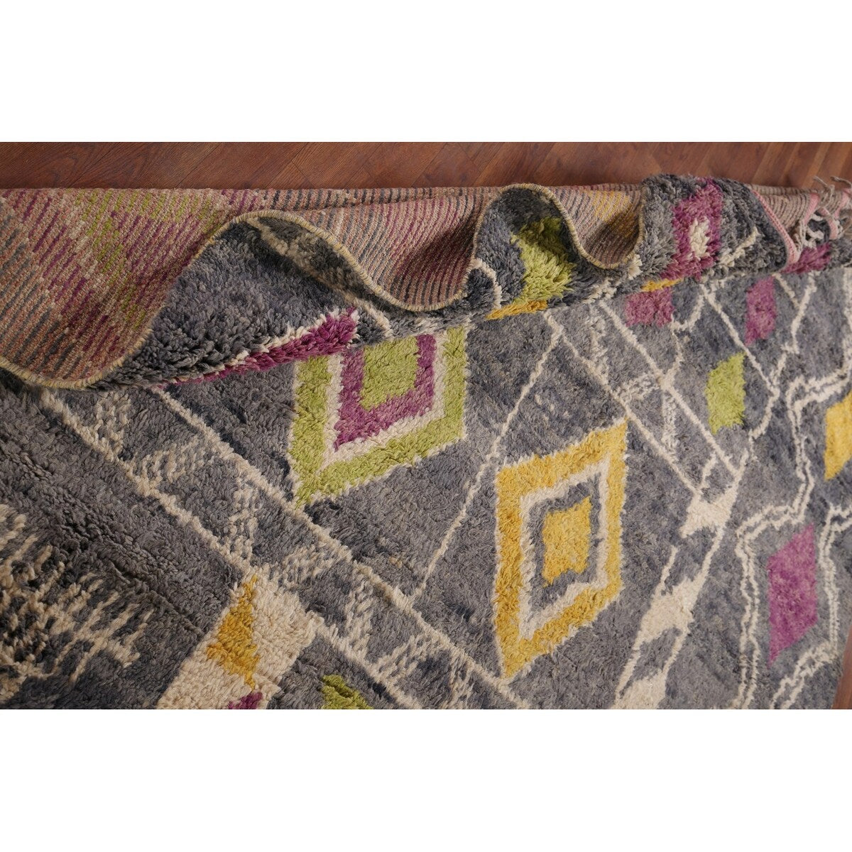 Geometric Plush Moroccan Oriental Area Rug Hand-Knotted Wool Carpet - 7'3" x 10'1"