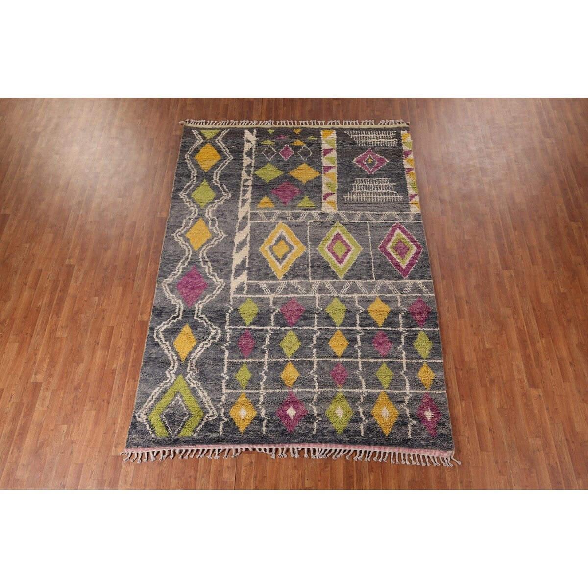 Geometric Plush Moroccan Oriental Area Rug Hand-Knotted Wool Carpet - 7'3" x 10'1"