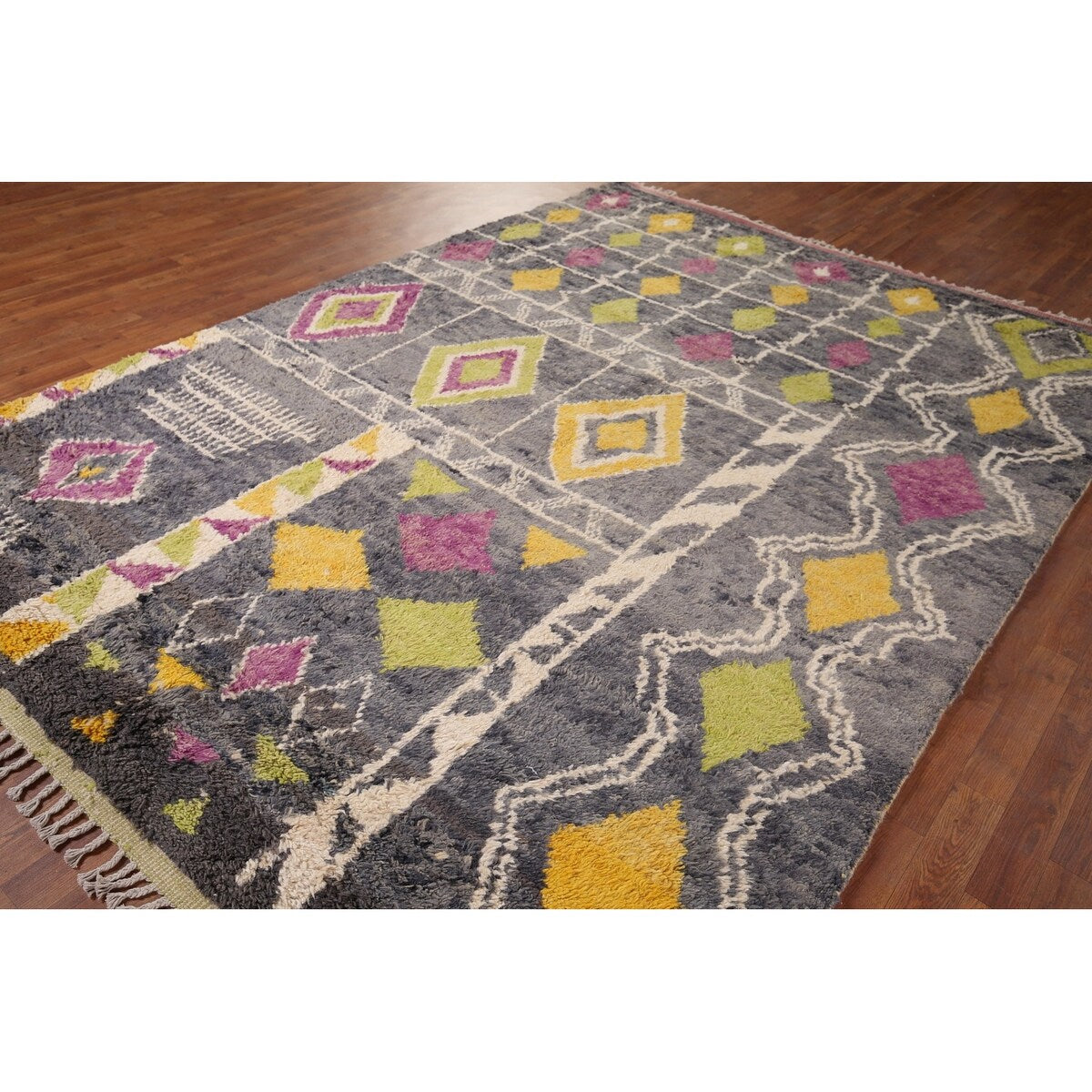 Geometric Plush Moroccan Oriental Area Rug Hand-Knotted Wool Carpet - 7'3" x 10'1"