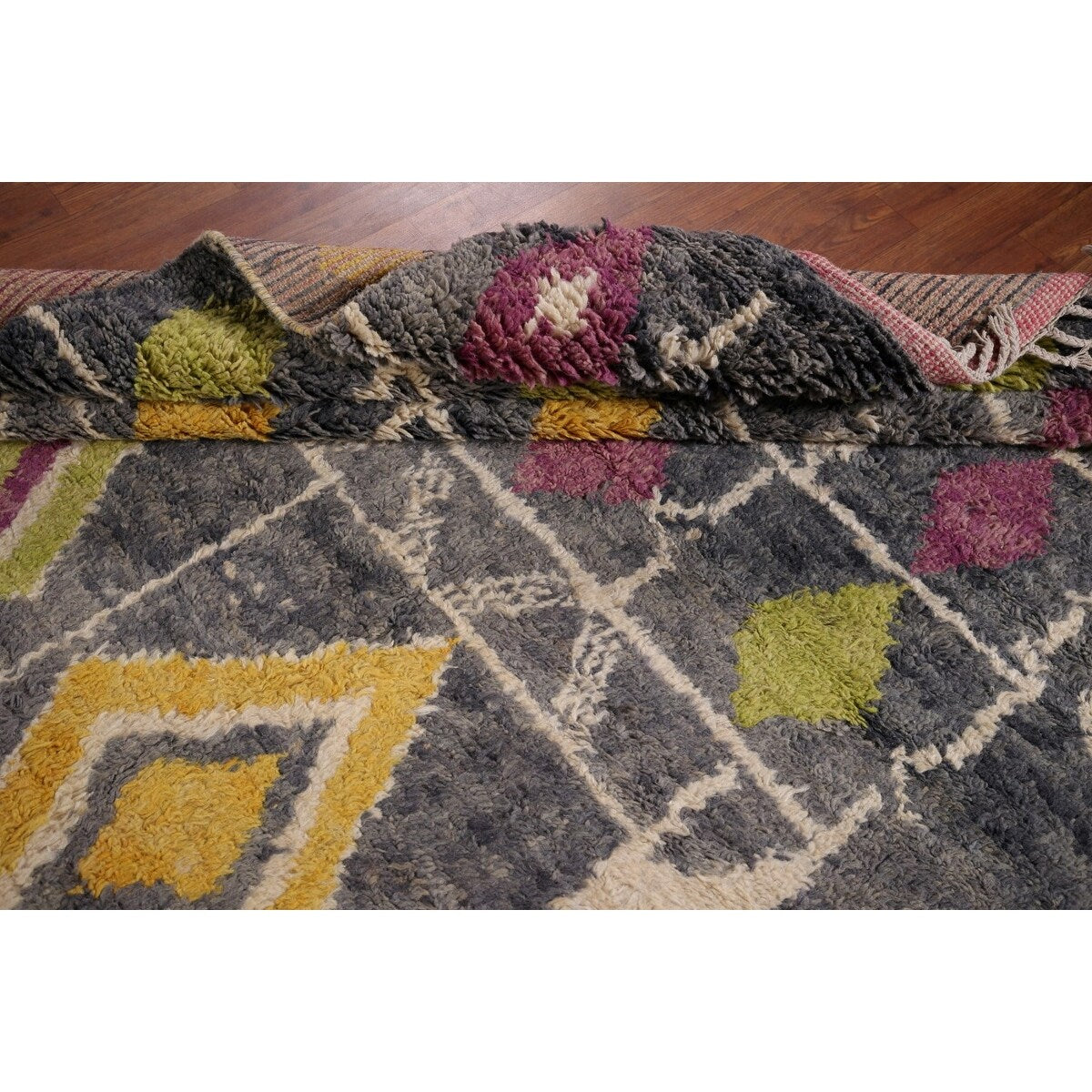 Geometric Plush Moroccan Oriental Area Rug Hand-Knotted Wool Carpet - 7'3" x 10'1"
