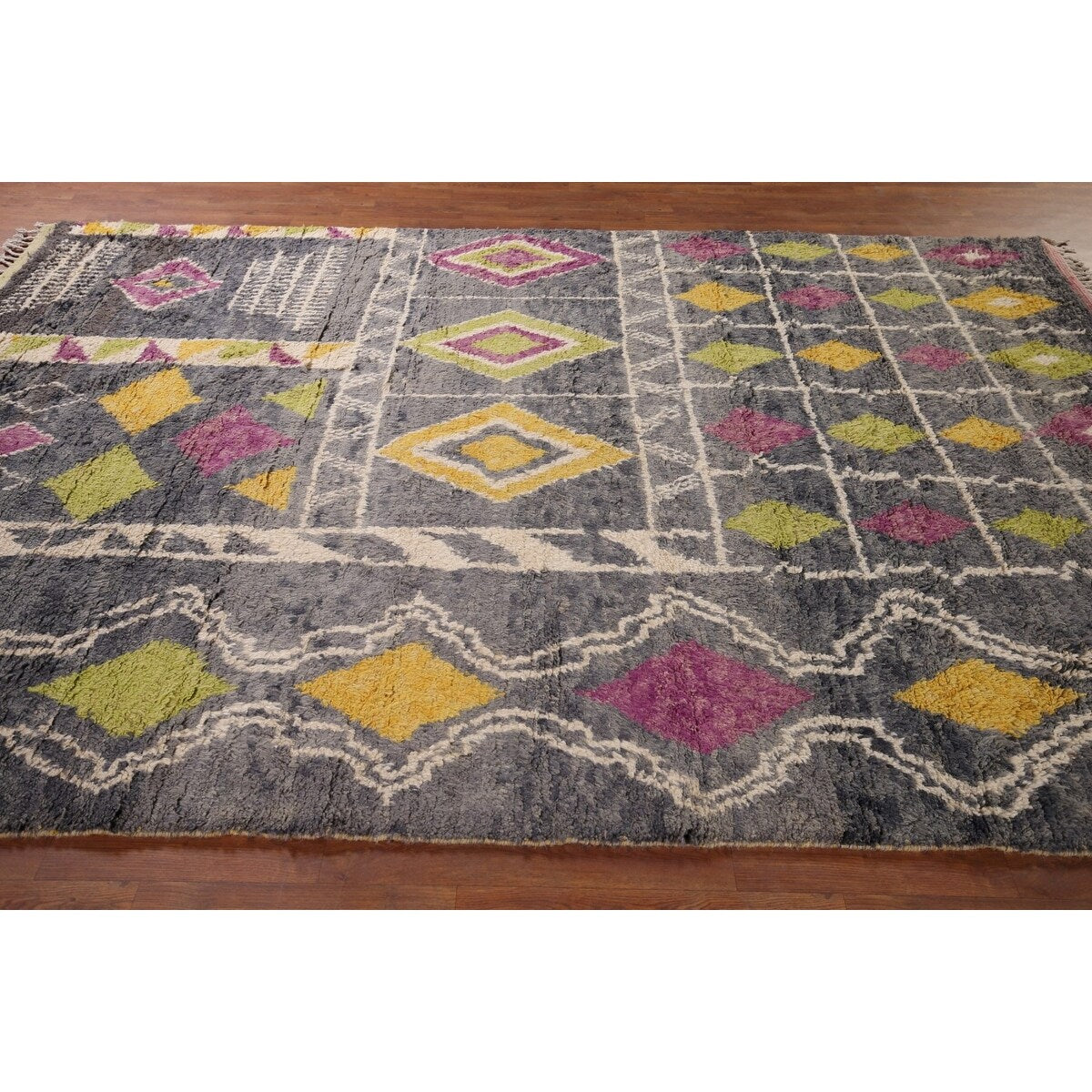 Geometric Plush Moroccan Oriental Area Rug Hand-Knotted Wool Carpet - 7'3" x 10'1"