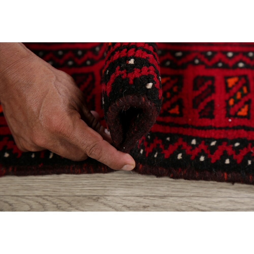 Geometric Red Balouch Afghan Oriental Wool Area Rug - 4' 1'' X 6' 3''