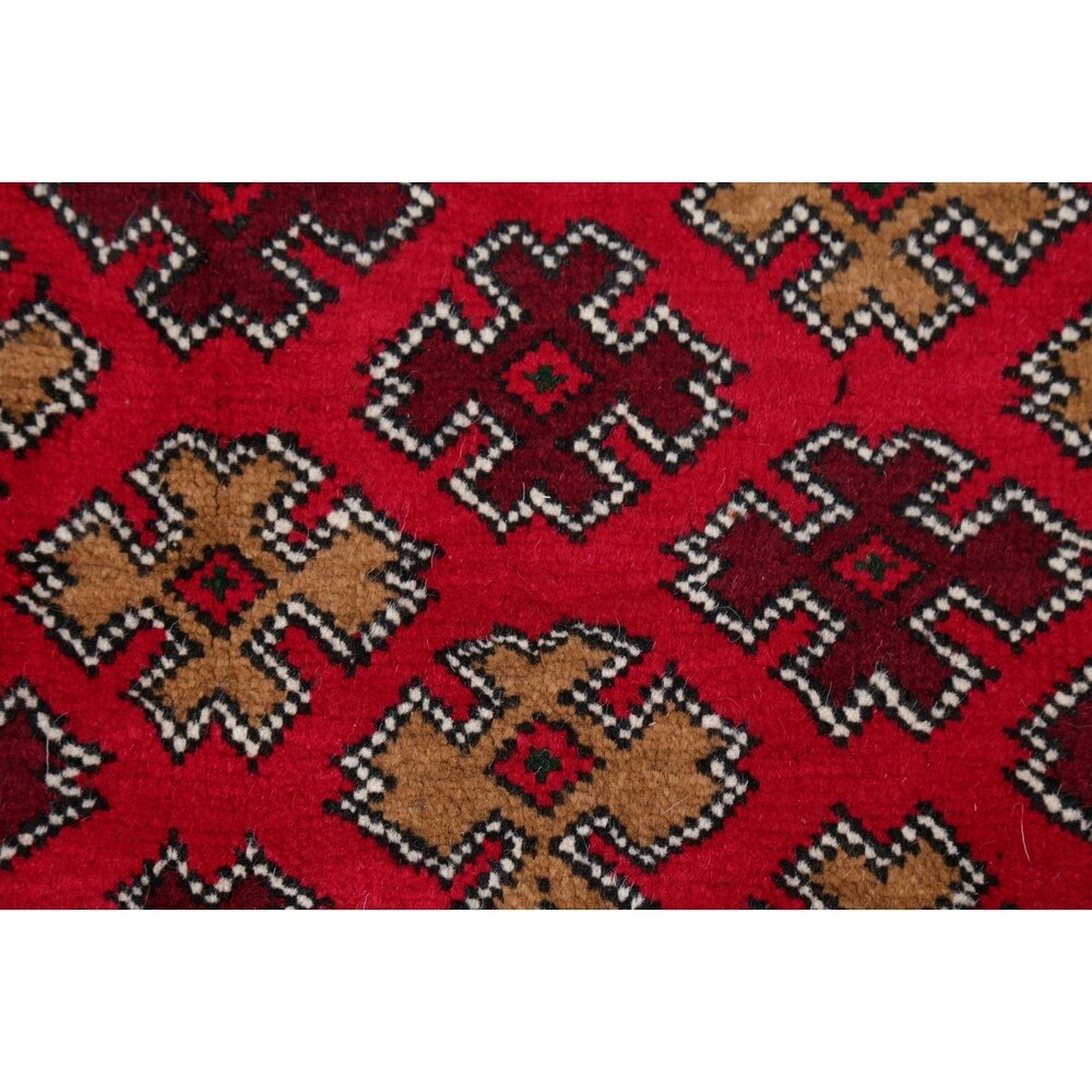 Geometric Red Balouch Afghan Oriental Wool Area Rug - 4' 1'' X 6' 3''