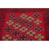Geometric Red Balouch Afghan Oriental Wool Area Rug - 4' 1'' X 6' 3''
