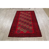 Geometric Red Balouch Afghan Oriental Wool Area Rug - 4' 1'' X 6' 3''