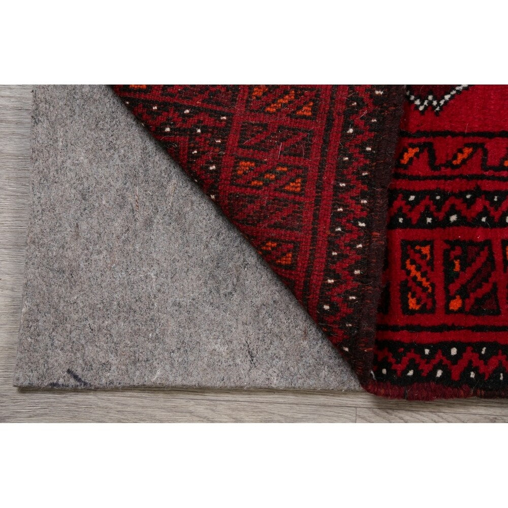Geometric Red Balouch Afghan Oriental Wool Area Rug - 4' 1'' X 6' 3''