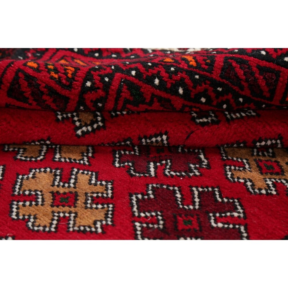 Geometric Red Balouch Afghan Oriental Wool Area Rug - 4' 1'' X 6' 3''