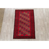 Geometric Red Balouch Afghan Oriental Wool Area Rug - 4' 1'' X 6' 3''