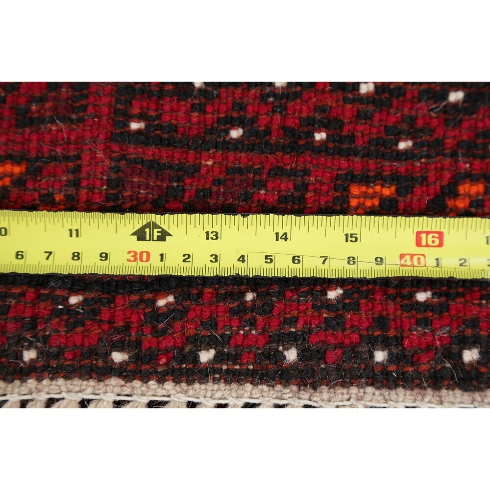 Geometric Red Balouch Afghan Oriental Wool Area Rug - 4' 1'' X 6' 3''
