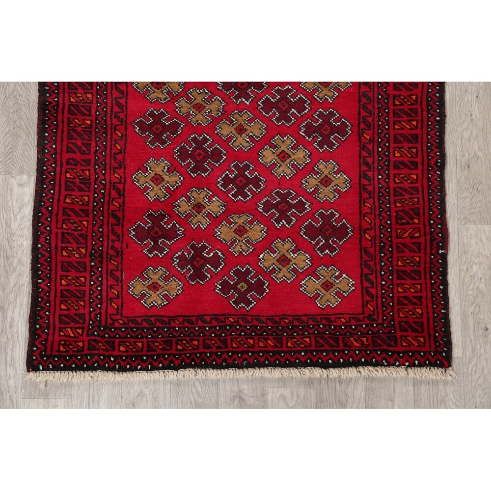 Geometric Red Balouch Afghan Oriental Wool Area Rug - 4' 1'' X 6' 3''