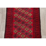 Geometric Red Balouch Afghan Oriental Wool Area Rug - 4' 1'' X 6' 3''