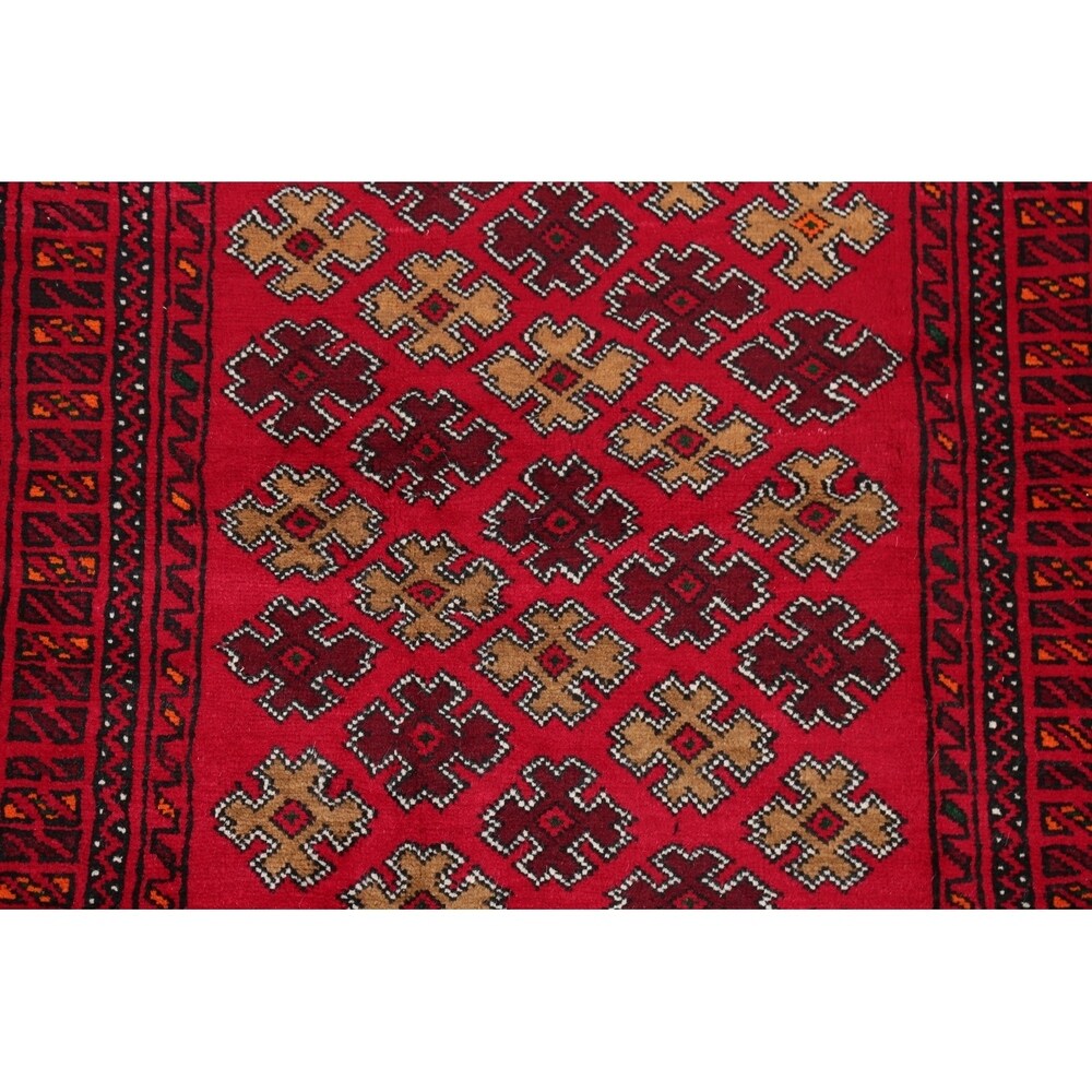 Geometric Red Balouch Afghan Oriental Wool Area Rug - 4' 1'' X 6' 3''