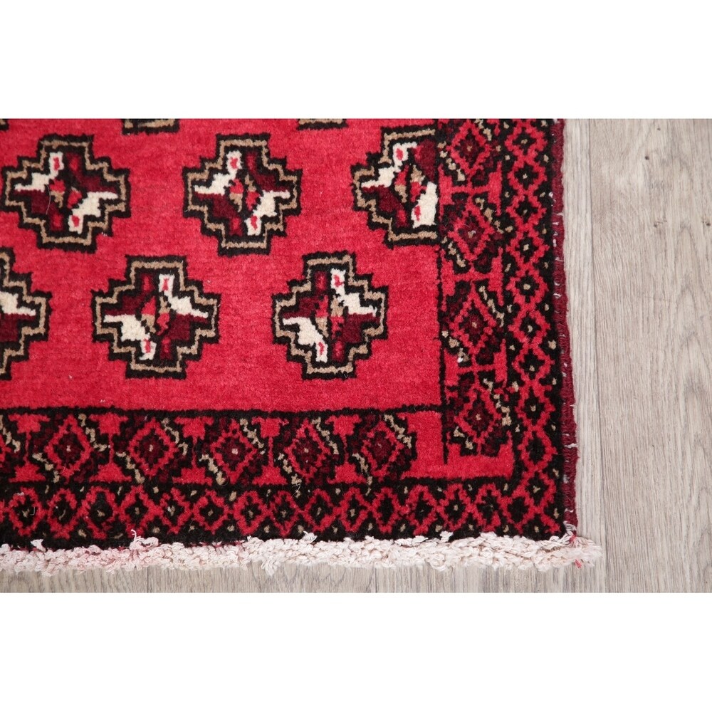 Geometric Red Balouch Oriental Wool Area Rug - 2' 1'' X 3' 1''