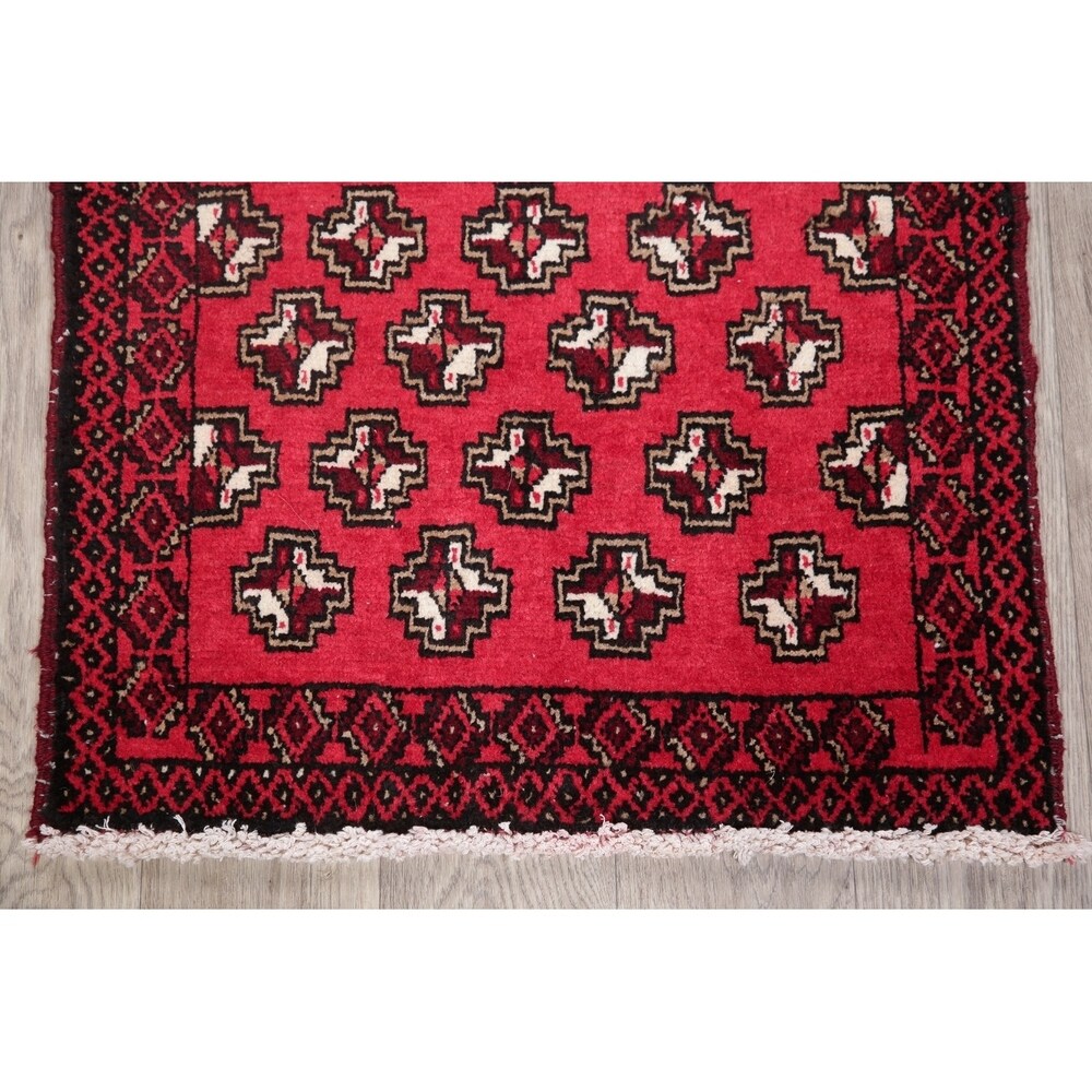 Geometric Red Balouch Oriental Wool Area Rug - 2' 1'' X 3' 1''