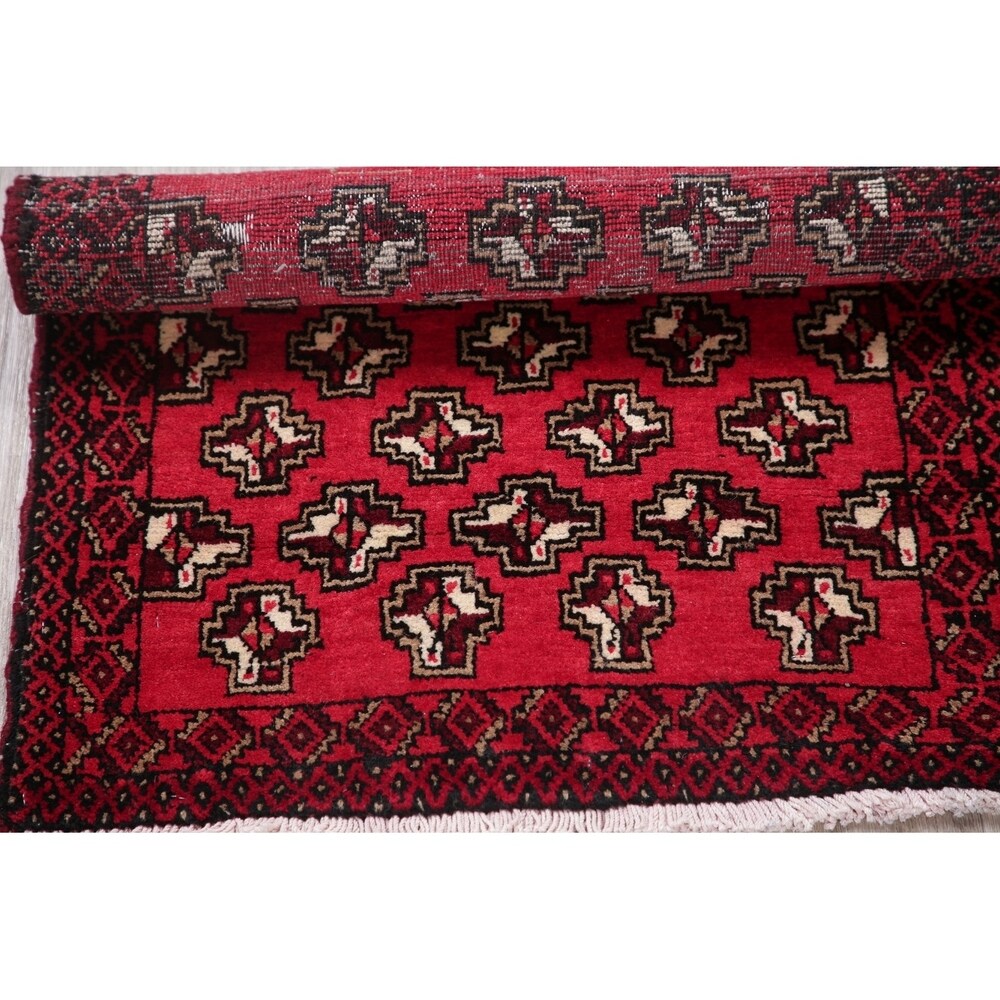 Geometric Red Balouch Oriental Wool Area Rug - 2' 1'' X 3' 1''