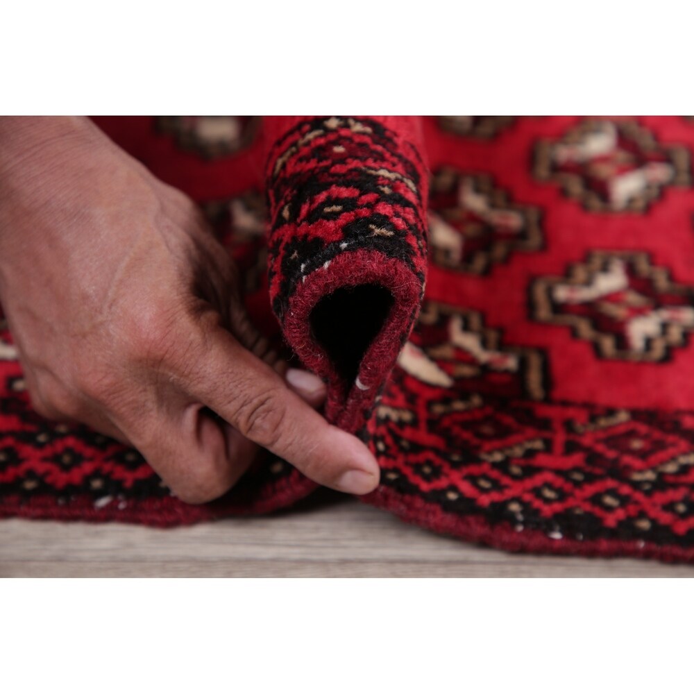 Geometric Red Balouch Oriental Wool Area Rug - 2' 1'' X 3' 1''
