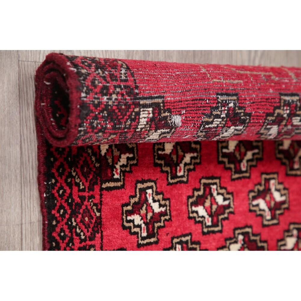 Geometric Red Balouch Oriental Wool Area Rug - 2' 1'' X 3' 1''