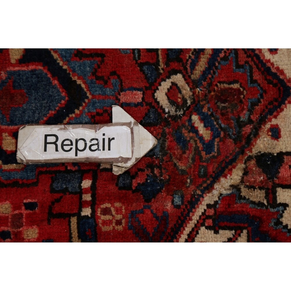 Geometric Red Heriz Persian Runner Rug Handmade Staircase Carpet - 4'2" x 12'4"