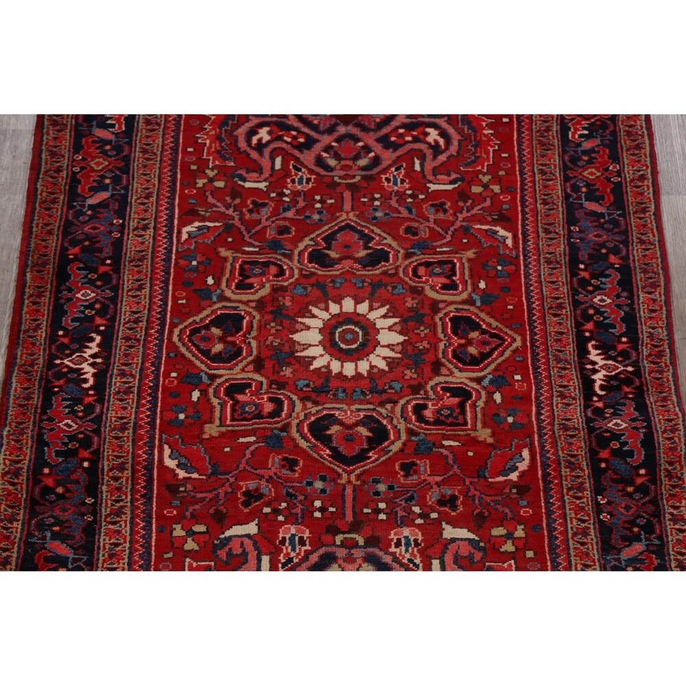 Geometric Red Heriz Persian Runner Rug Handmade Staircase Carpet - 4'2" x 12'4"