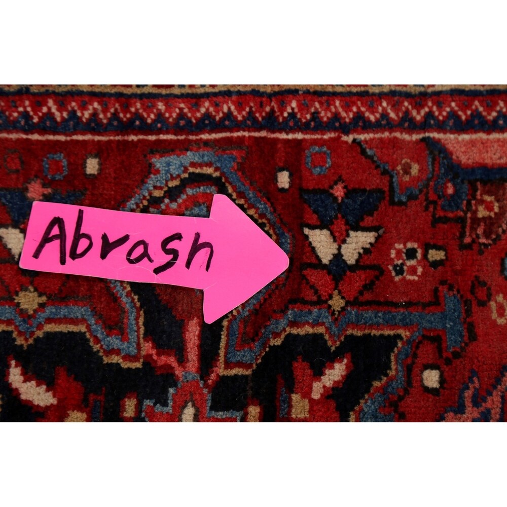 Geometric Red Heriz Persian Runner Rug Handmade Staircase Carpet - 4'2" x 12'4"