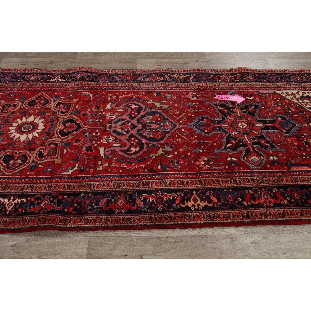 Geometric Red Heriz Persian Runner Rug Handmade Staircase Carpet - 4'2" x 12'4"