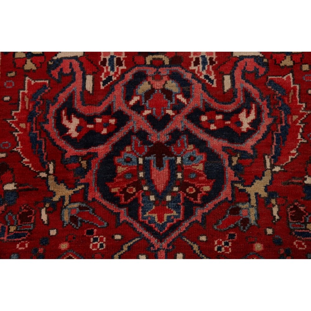 Geometric Red Heriz Persian Runner Rug Handmade Staircase Carpet - 4'2" x 12'4"