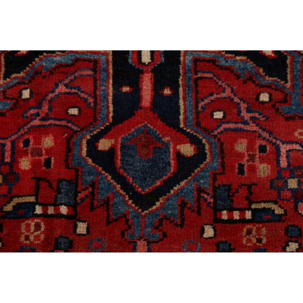 Geometric Red Heriz Persian Runner Rug Handmade Staircase Carpet - 4'2" x 12'4"