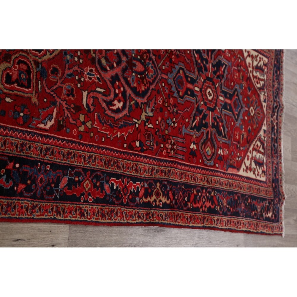 Geometric Red Heriz Persian Runner Rug Handmade Staircase Carpet - 4'2" x 12'4"