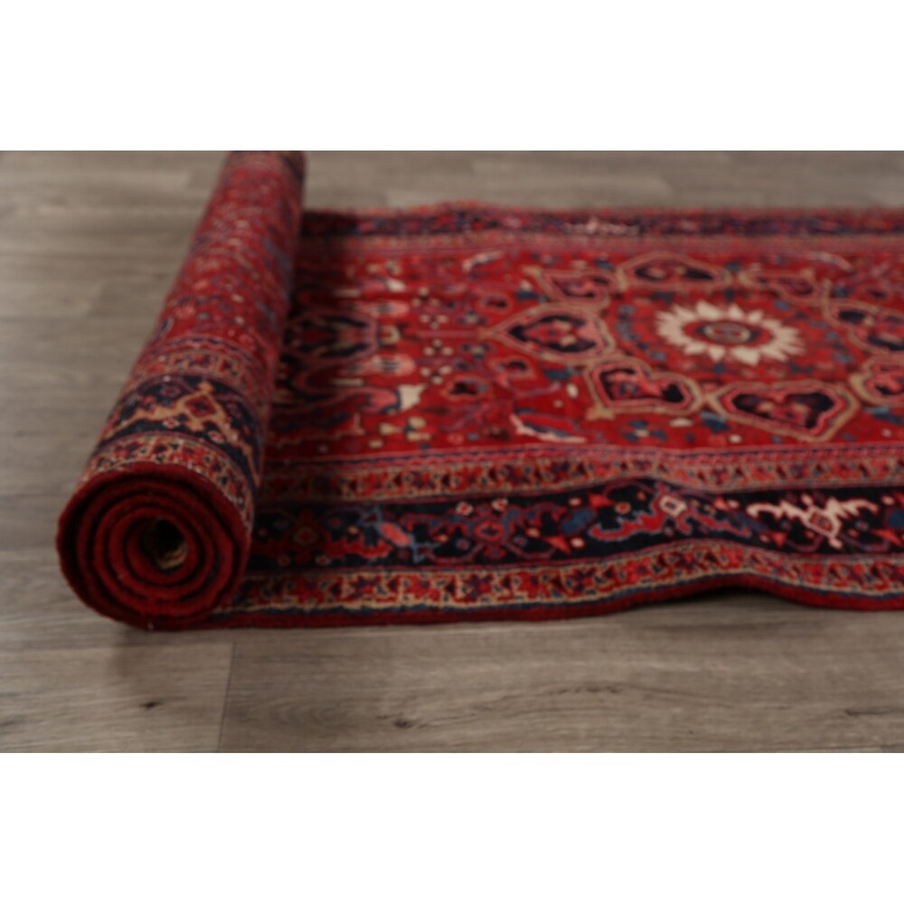 Geometric Red Heriz Persian Runner Rug Handmade Staircase Carpet - 4'2" x 12'4"