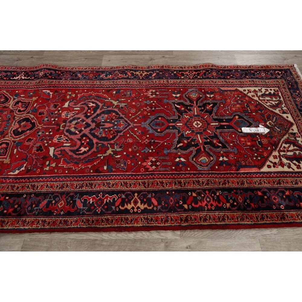 Geometric Red Heriz Persian Runner Rug Handmade Staircase Carpet - 4'2" x 12'4"