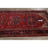 Geometric Red Heriz Persian Runner Rug Handmade Staircase Carpet - 4'2" x 12'4"