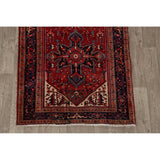Geometric Red Heriz Persian Runner Rug Handmade Staircase Carpet - 4'2" x 12'4"