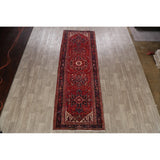 Geometric Red Heriz Persian Runner Rug Handmade Staircase Carpet - 4'2" x 12'4"