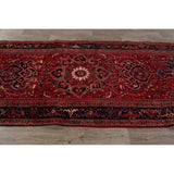 Geometric Red Heriz Persian Runner Rug Handmade Staircase Carpet - 4'2" x 12'4"