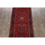 Geometric Red Heriz Persian Runner Rug Handmade Staircase Carpet - 4'2" x 12'4"