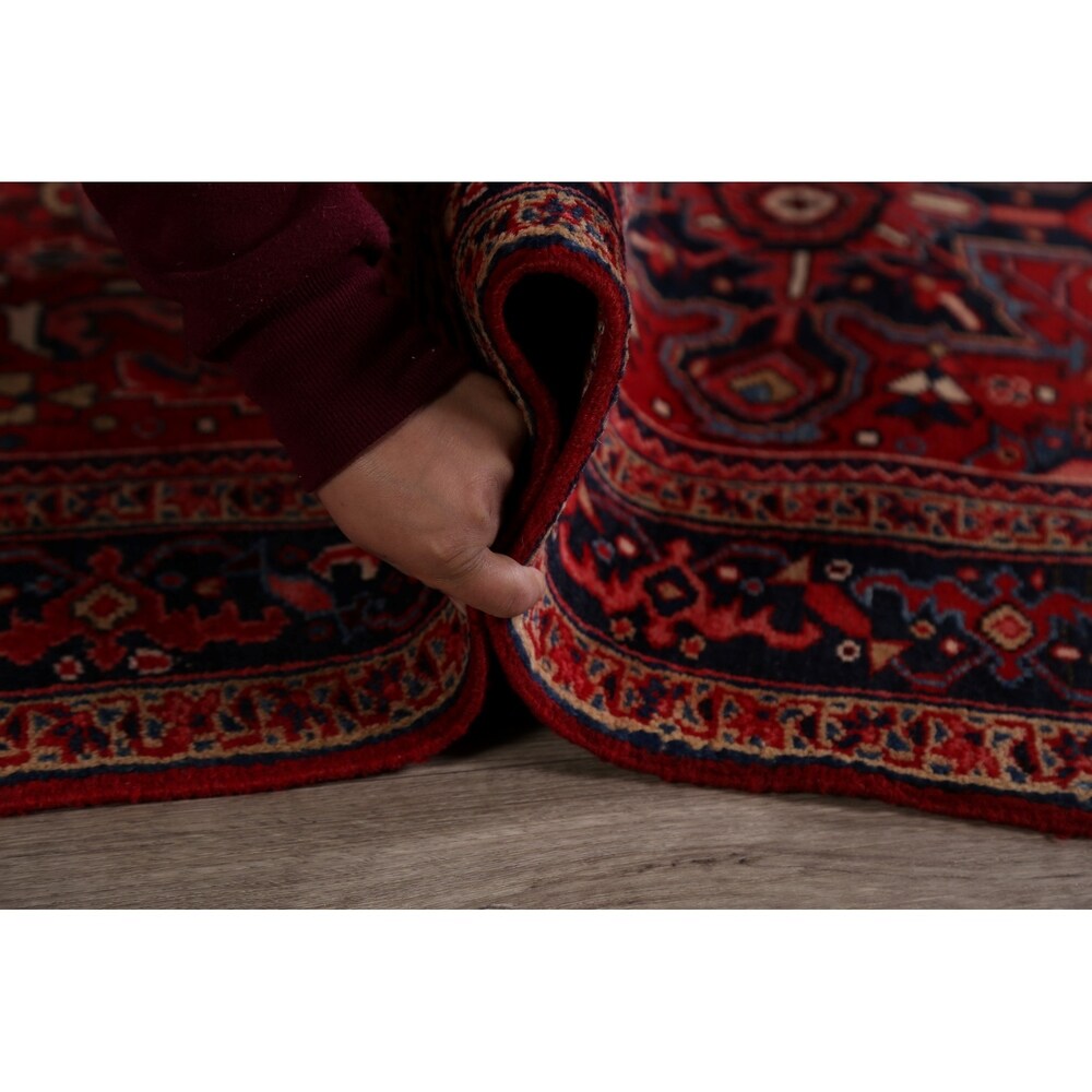 Geometric Red Heriz Persian Runner Rug Handmade Staircase Carpet - 4'2" x 12'4"
