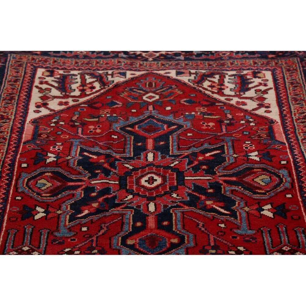 Geometric Red Heriz Persian Runner Rug Handmade Staircase Carpet - 4'2" x 12'4"