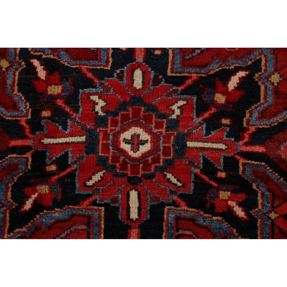 Geometric Red Heriz Persian Runner Rug Handmade Staircase Carpet - 4'2" x 12'4"