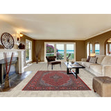 Geometric Red Tabriz Turkish Area Rug Traditional Machine Made Carpet - 6'4" x 9'7"