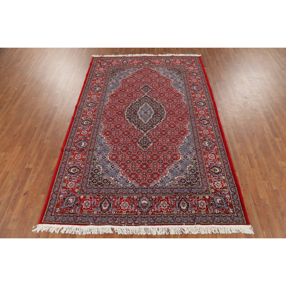 Geometric Red Tabriz Turkish Area Rug Traditional Machine Made Carpet - 6'4" x 9'7"