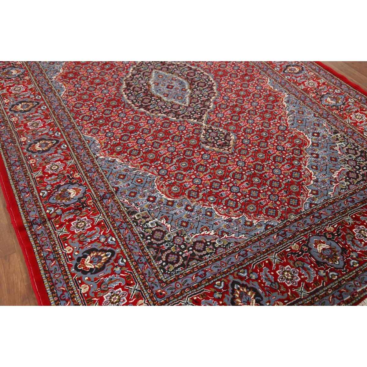 Geometric Red Tabriz Turkish Area Rug Traditional Machine Made Carpet - 6'4" x 9'7"