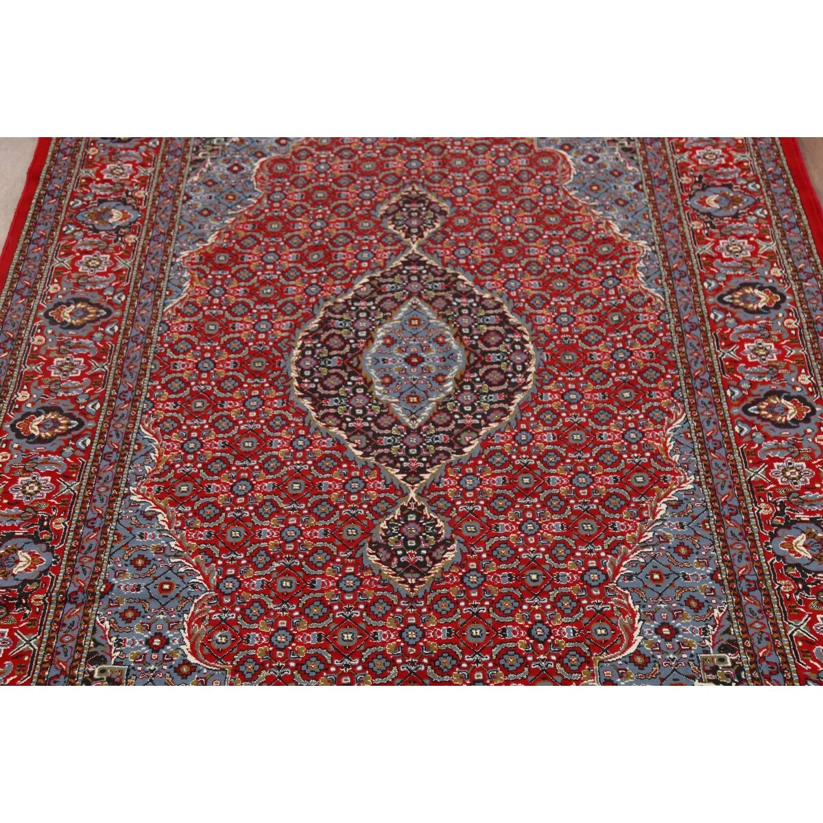 Geometric Red Tabriz Turkish Area Rug Traditional Machine Made Carpet - 6'4" x 9'7"