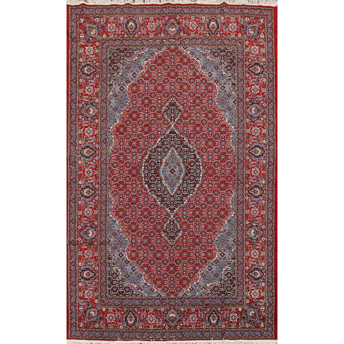 Geometric Red Tabriz Turkish Area Rug Traditional Machine Made Carpet - 6'4" x 9'7"