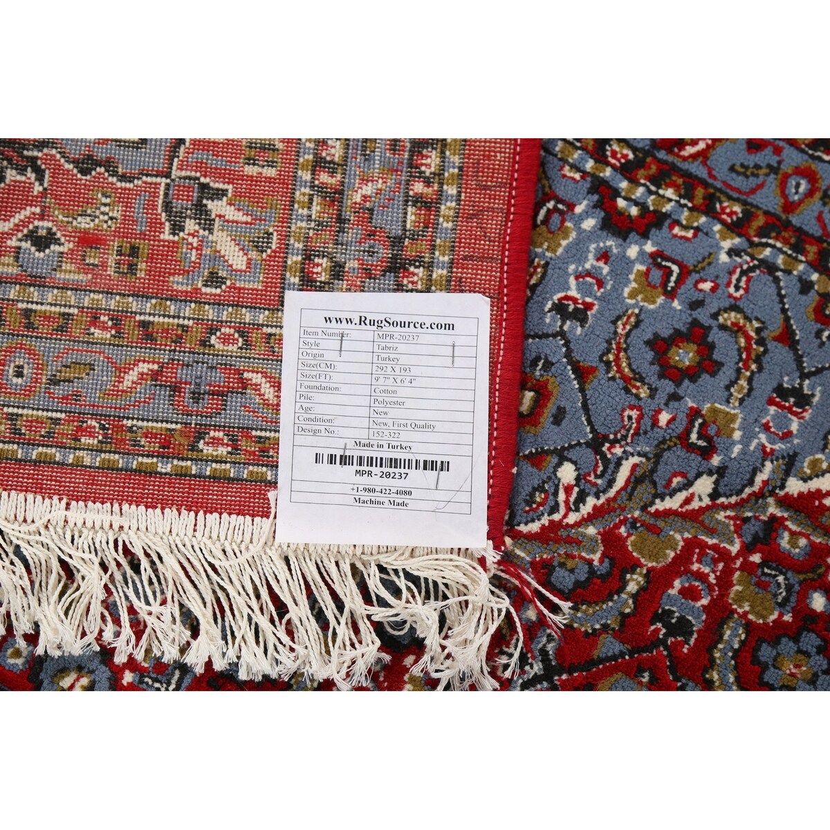 Geometric Red Tabriz Turkish Area Rug Traditional Machine Made Carpet - 6'4" x 9'7"