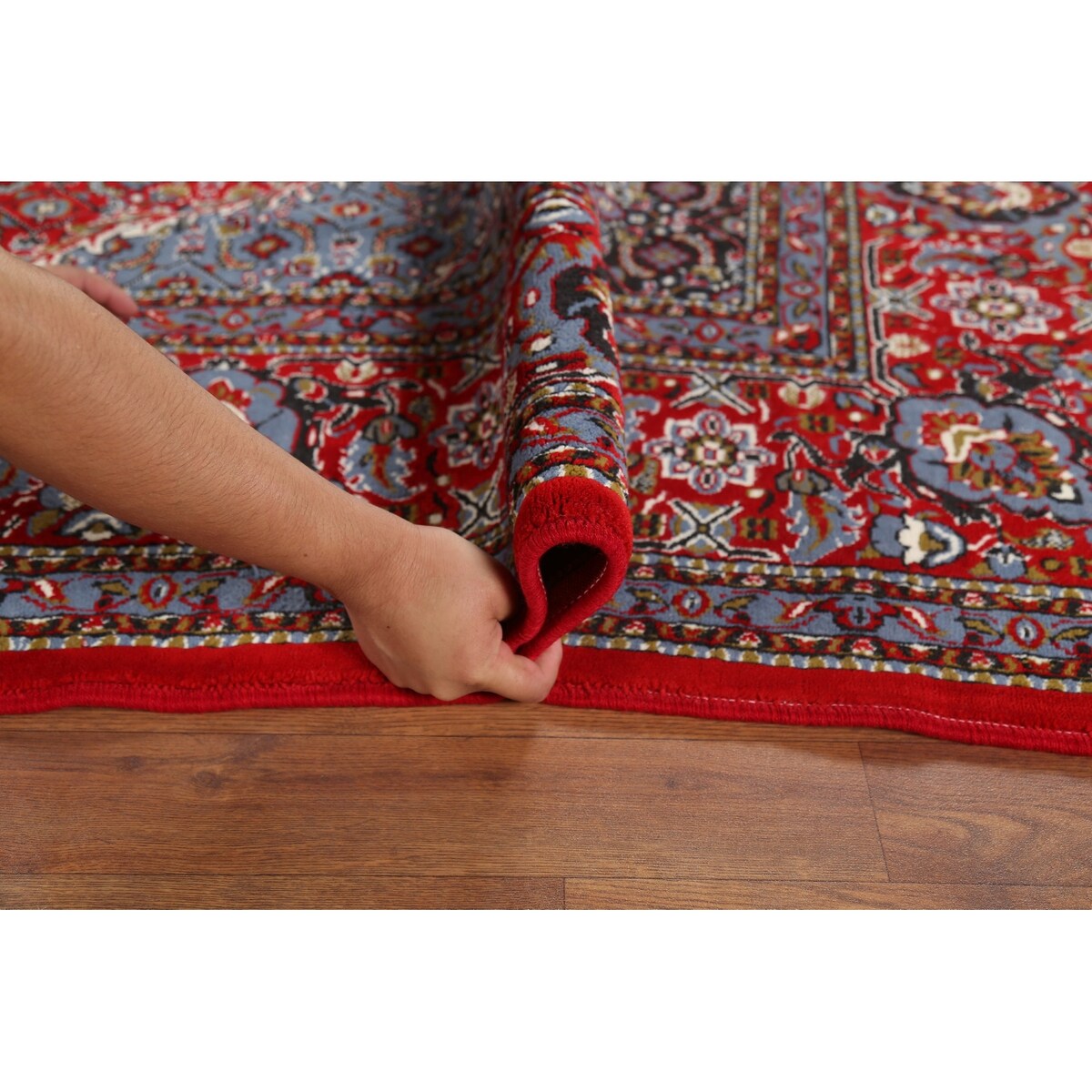 Geometric Red Tabriz Turkish Area Rug Traditional Machine Made Carpet - 6'4" x 9'7"