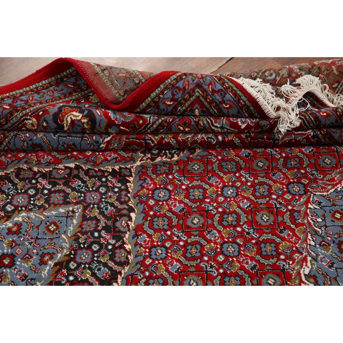 Geometric Red Tabriz Turkish Area Rug Traditional Machine Made Carpet - 6'4" x 9'7"