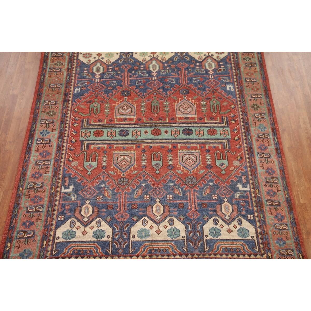Geometric Sirjan Oriental Area Rug Hand-knotted Wool Carpet - 7'10" x 9'11"
