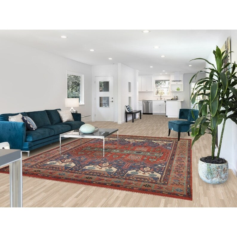 Geometric Sirjan Oriental Area Rug Hand-knotted Wool Carpet - 7'10" x 9'11"